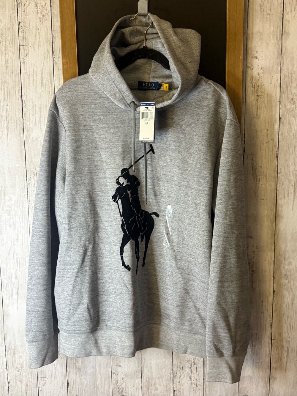 Polo Ralph Lauren Hoodie Checked Big Pony Size Large Gray NWT